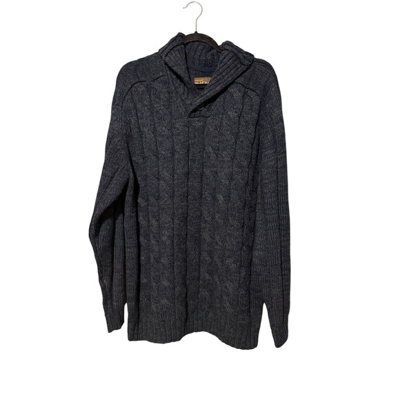 Pronto Uomo Blue Shawl Collar Cable Knit Sweater Size 2x Navy Blue Heather - Picture 1 of 5